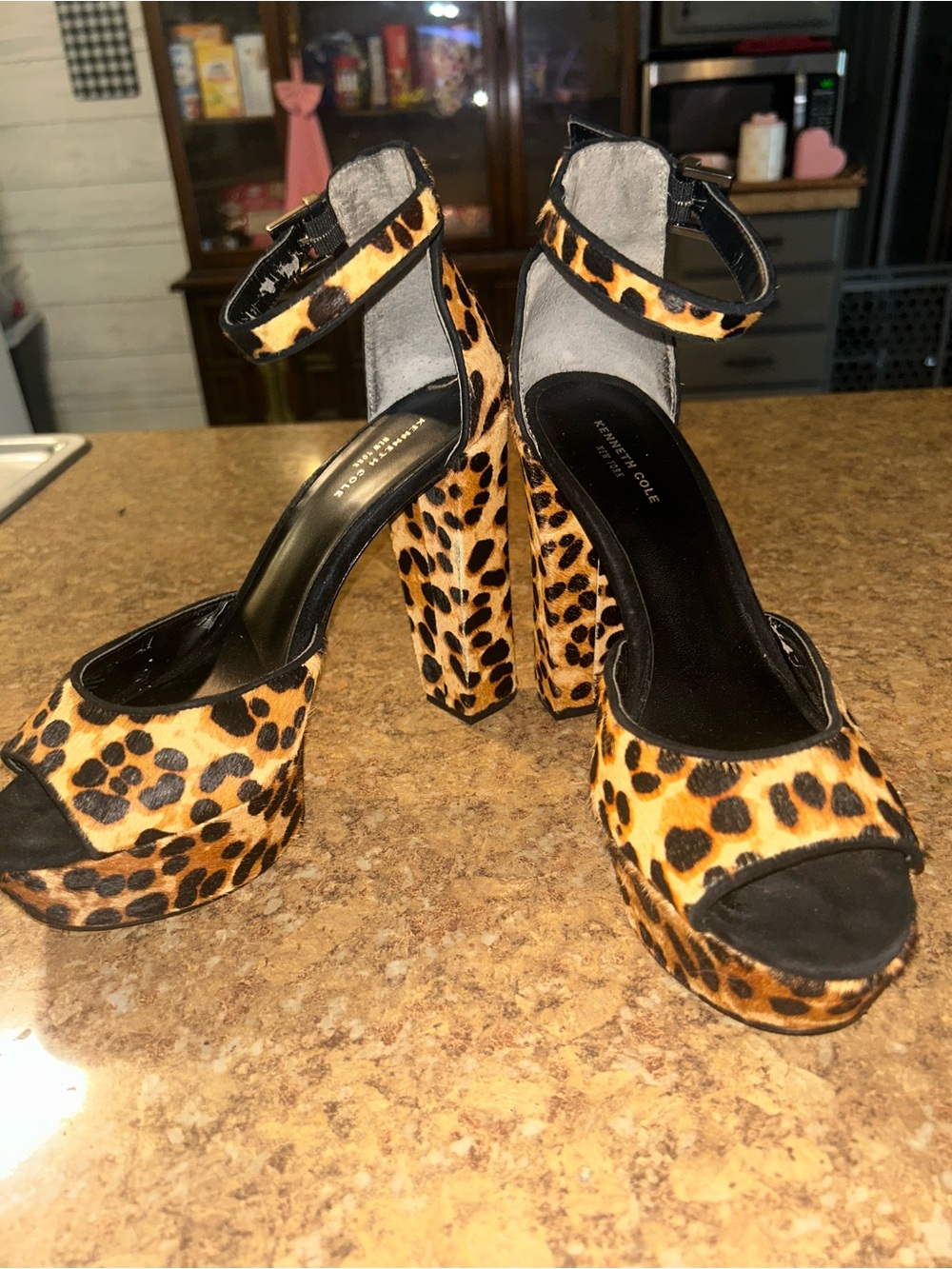 Kenneth Cole Leopard Print Platform Sandals